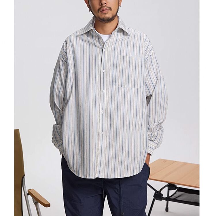 ★CONTRAST STRIPED LONG SLEEVE SHIRT　　　A0814