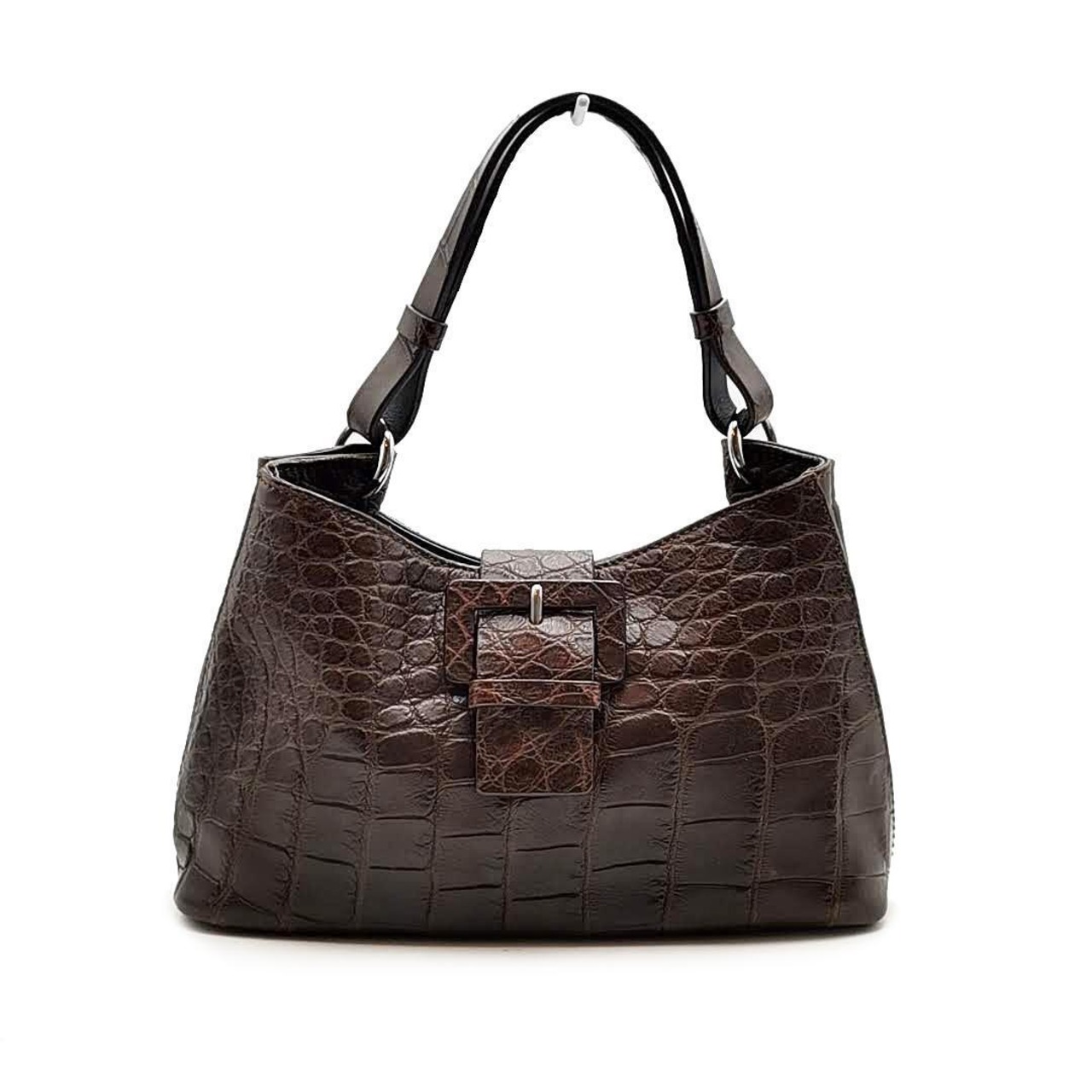 美品】MAURO GOVERNA 明るかっ マットクロコダイル ブラウン ハンドバッグ 