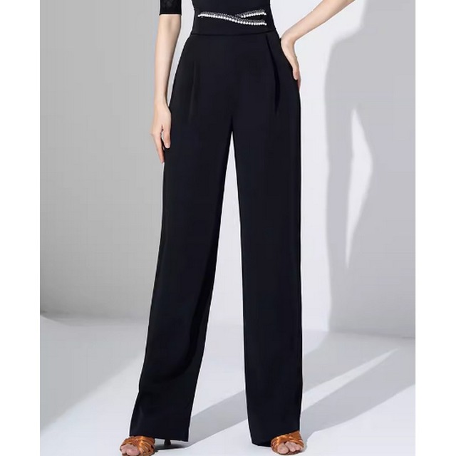 ハイウエスト装飾ベルト付きワイドレッグパンツ ds0123