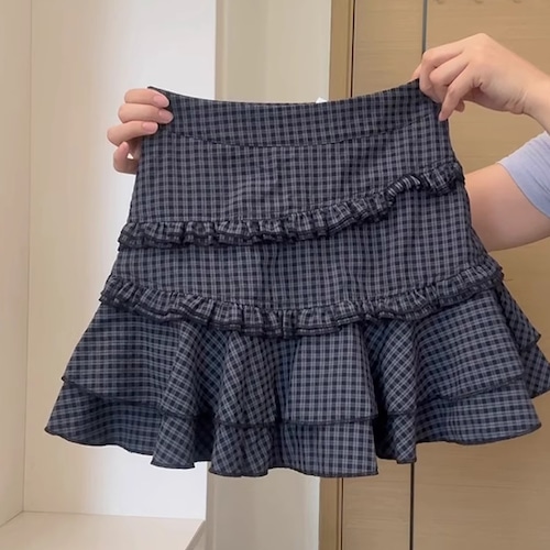 チェックティアードフリルミニスカート ・70726