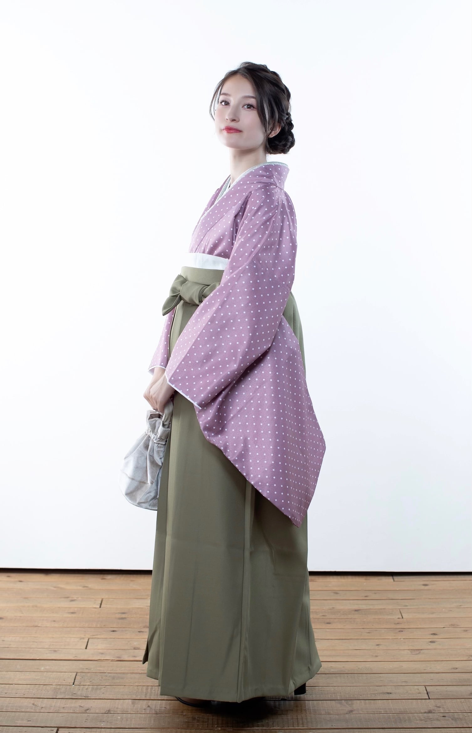Kimono Sienne 卒業式袴3点セット ドット柄 水玉 ピンク系 袴 二尺袖