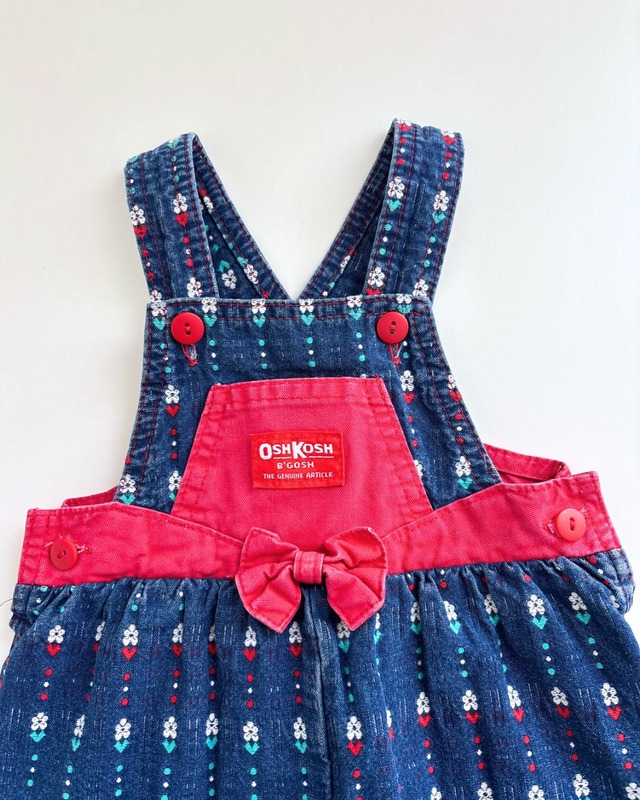 【18m・vintage】USA製　OshKosh デニム花柄リボンオーバーオールs