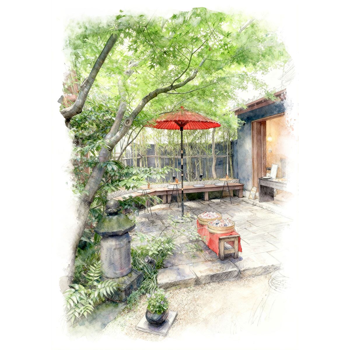 絵画 日本 東京都 於岩稲荷 陽運寺 風景画 インテリアアート額付き 水彩画・油絵風 WAT0138