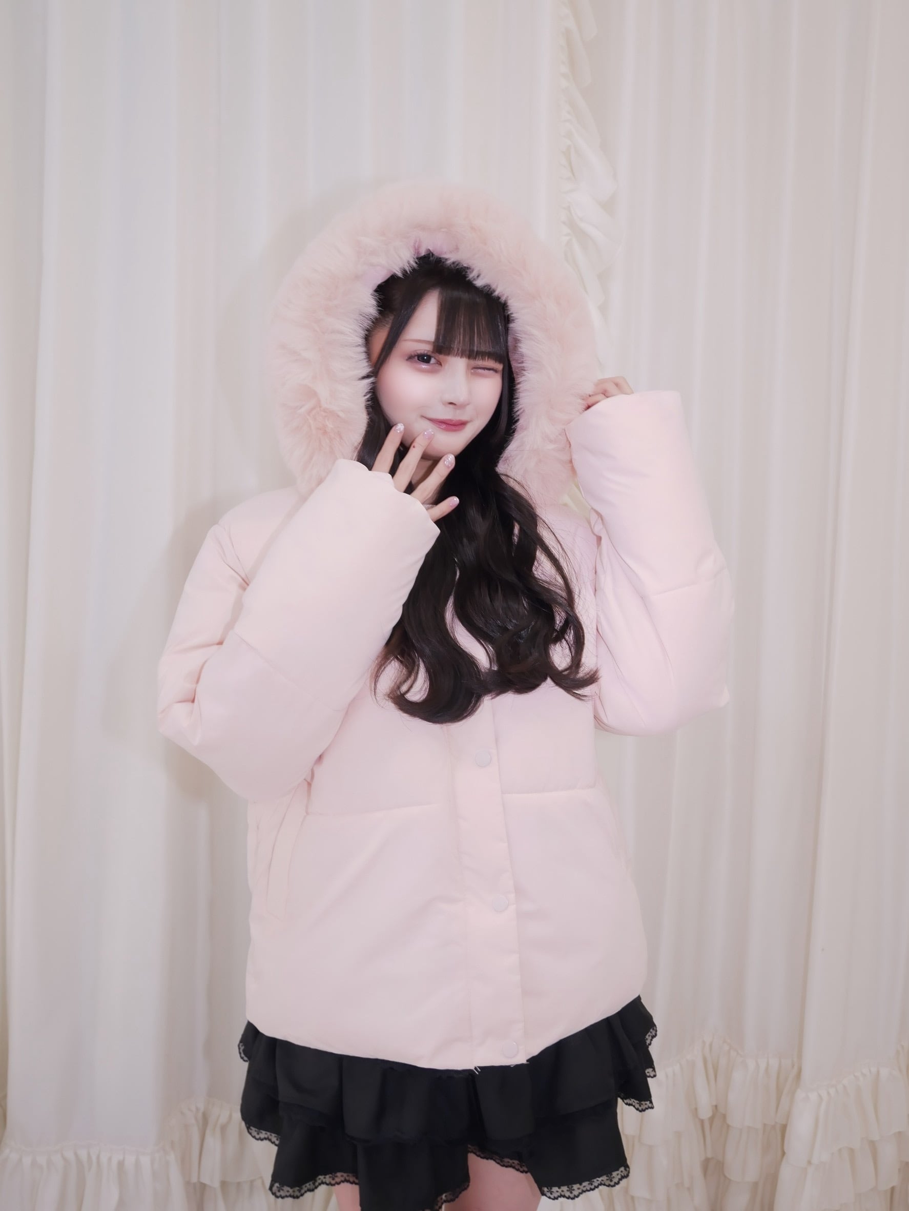 milky pink down jacket