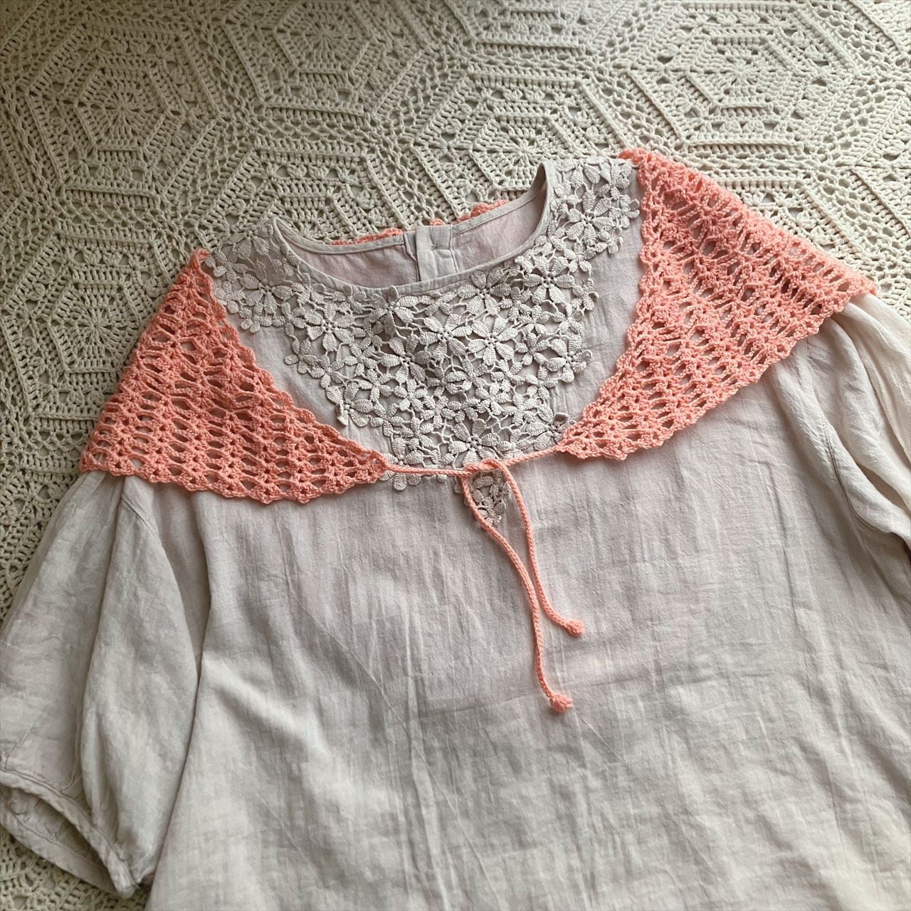 【編み図のみ】葉っぱ模様のミニ三角ストール