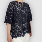 【総レース】大人可愛いトップス レースTシャツ｜ネイビー｜サムネイル1