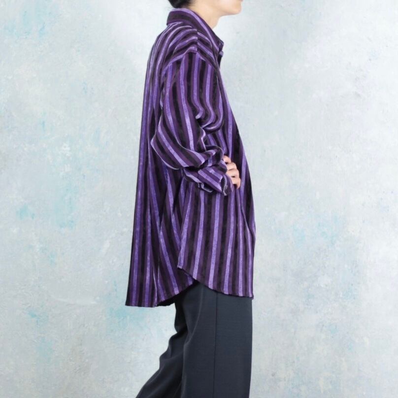 パープルmix オーバーサイズ ベロアストライプシャツ【CO-0384】 | cv