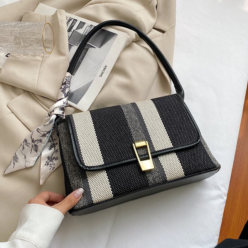 ストライプカラーオータムスカーフ 秋物 シルク ハンドバッグ Tiancai_Wing_Bag98288369398