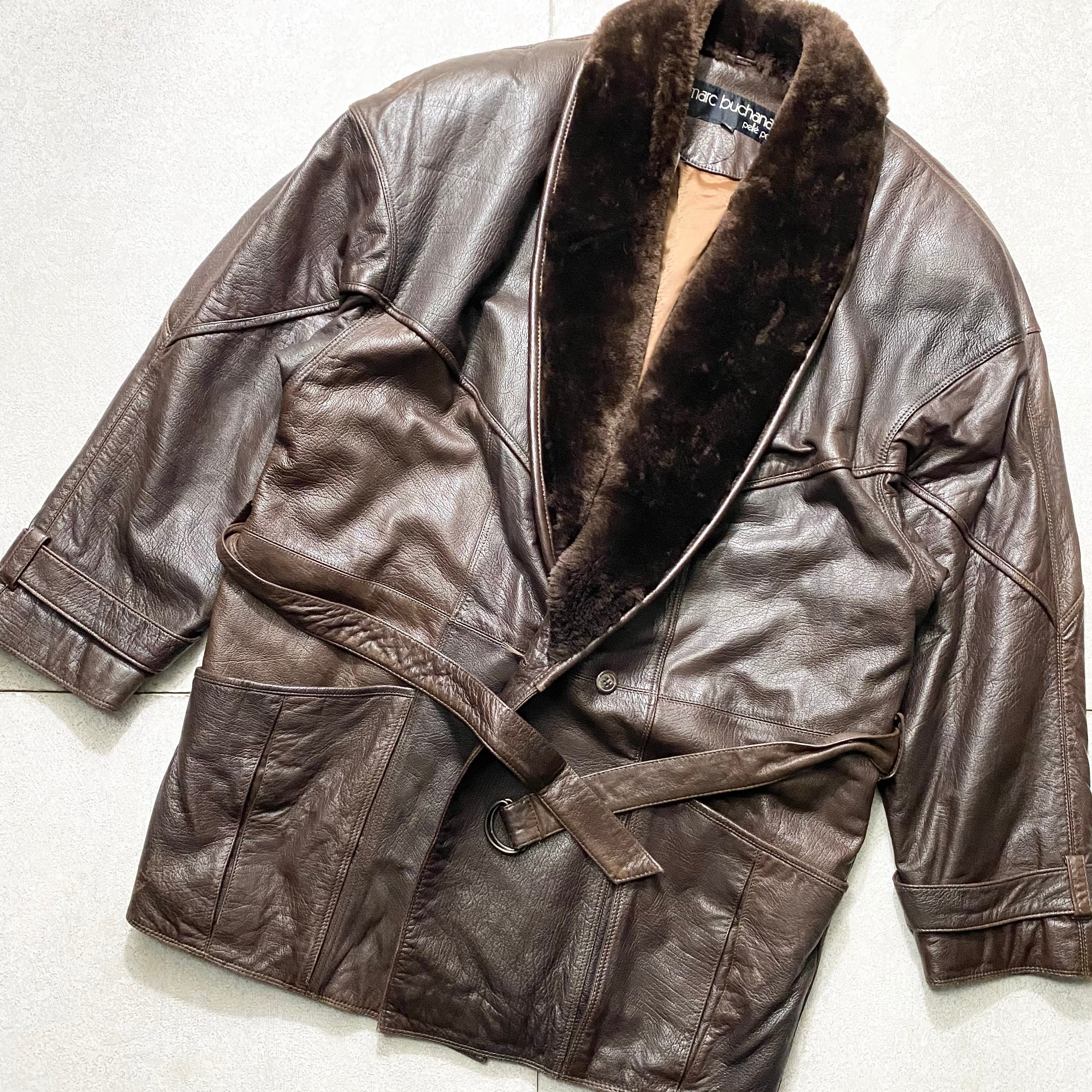 vintage MARC BUCHANAN PELLE PELLE shawl collar leather coat | NOIR