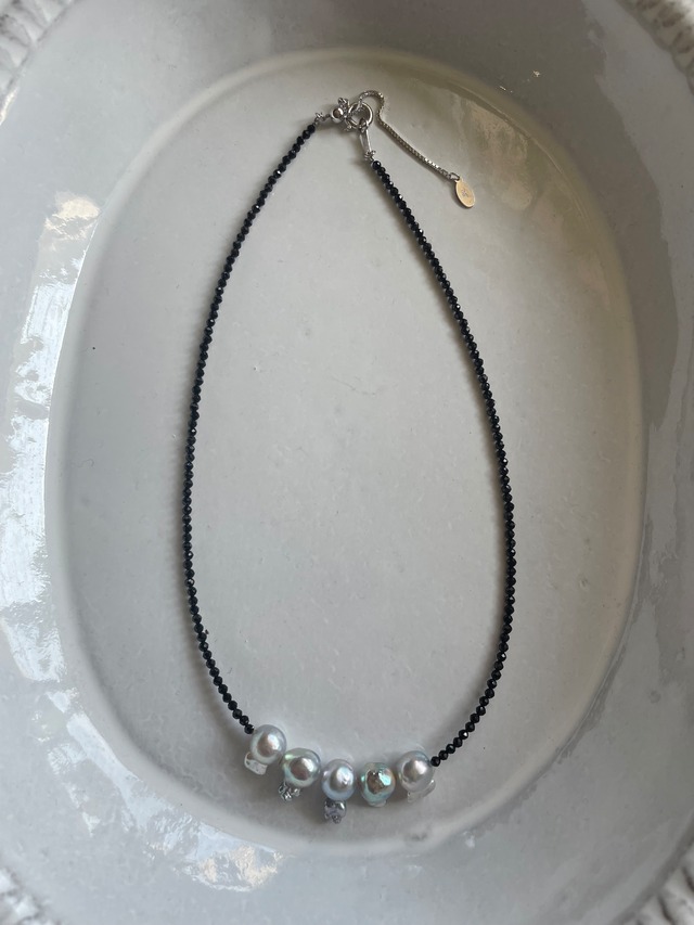 blackspinel with akoya 金魚silver pearl necklace