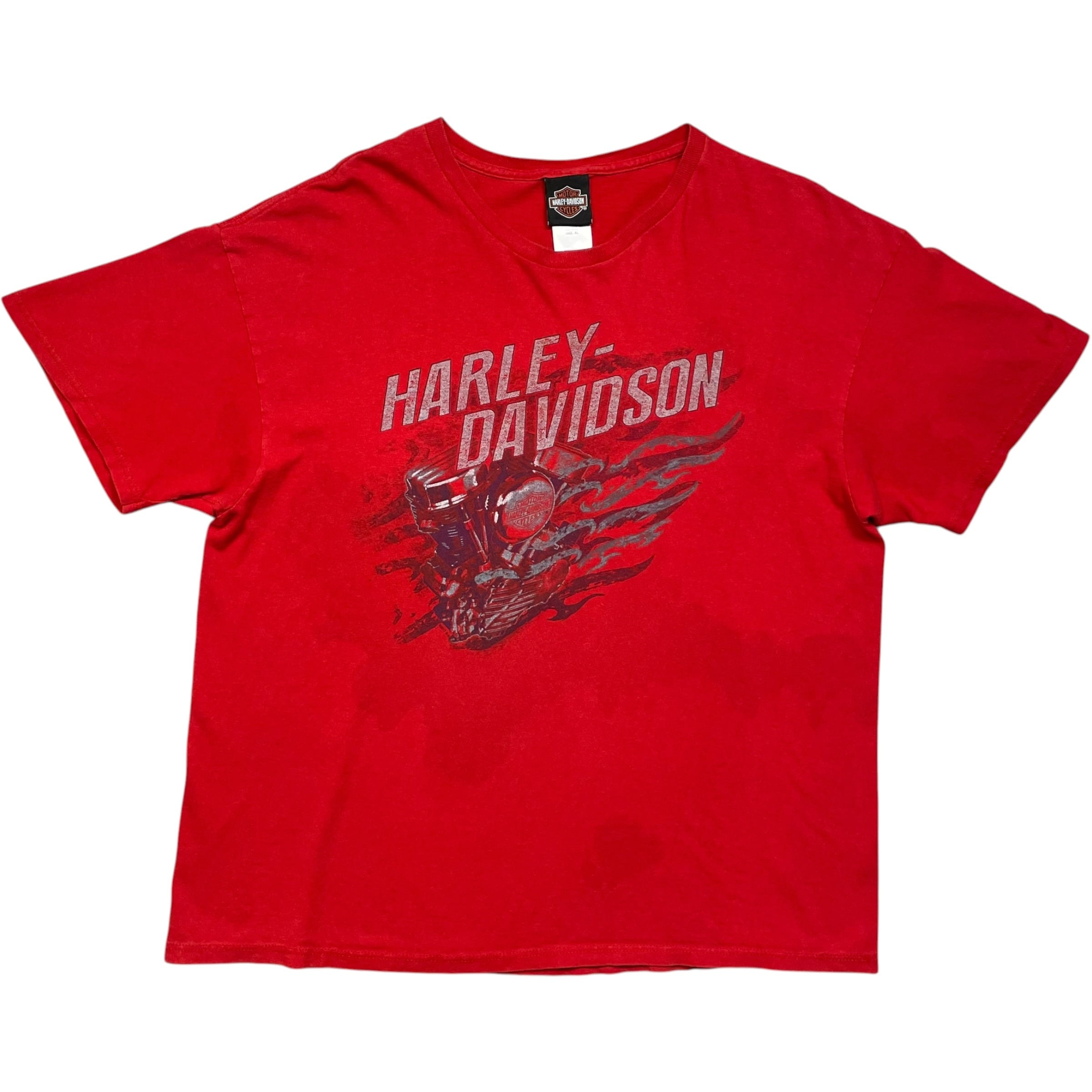 《XL》 Harley-Davidson ハーレーダビッドソン Tシャツ レッド プリントデザイン プリント剥がれ有 シミ有 USA製 no.10133