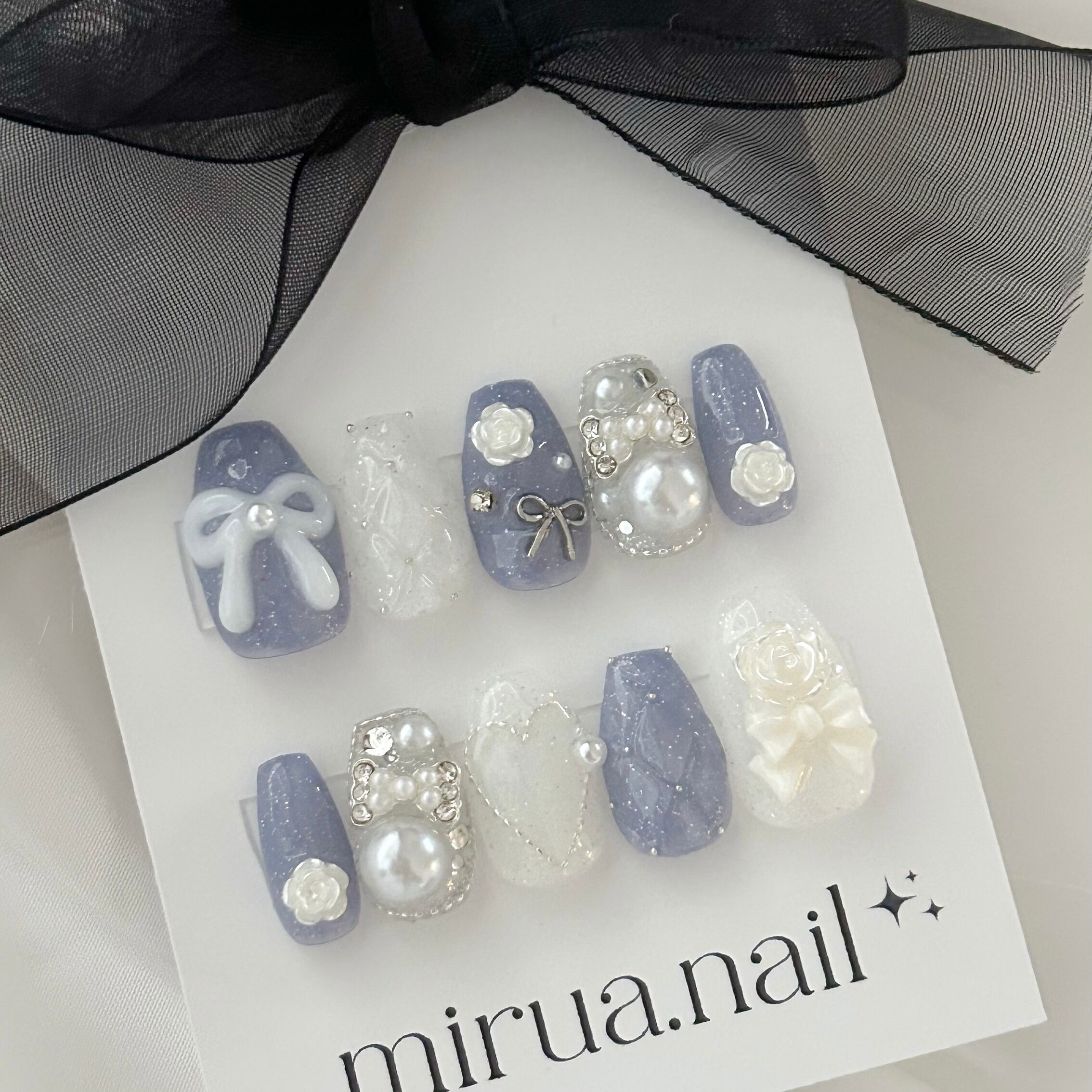 オーダーネイルチップ バラネイル 水色ネイル ブルーネイル ガーリーネイル オーダーネイルチップ バラネイル 水色ネイル ブルーネイル