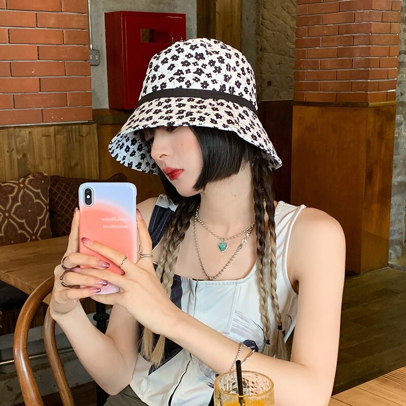 ブラックFlowerデザイン サマー薄手 帽子 夏物 フラワーデザイン ブラック・アイド・ピーズ79802538914