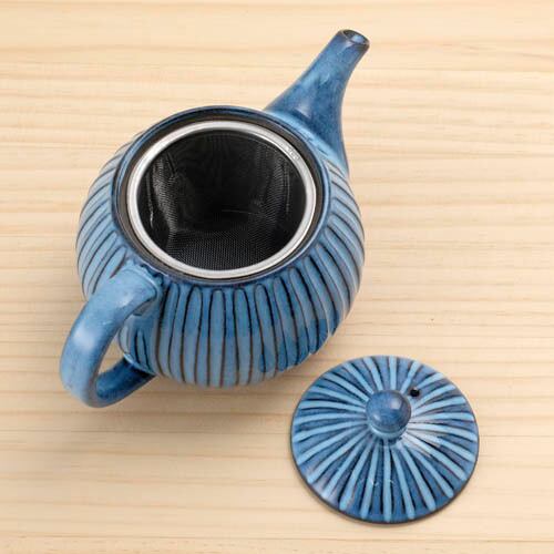 手彫り青しのぎ ポット（網付）【波佐見焼き】利左エ門窯610148321
