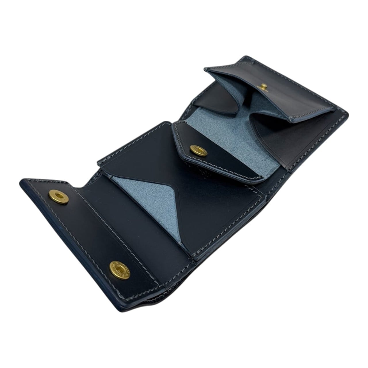 Re-ACT / Indigo Paisley Three Fold Mini Wallet - 藍染レザー