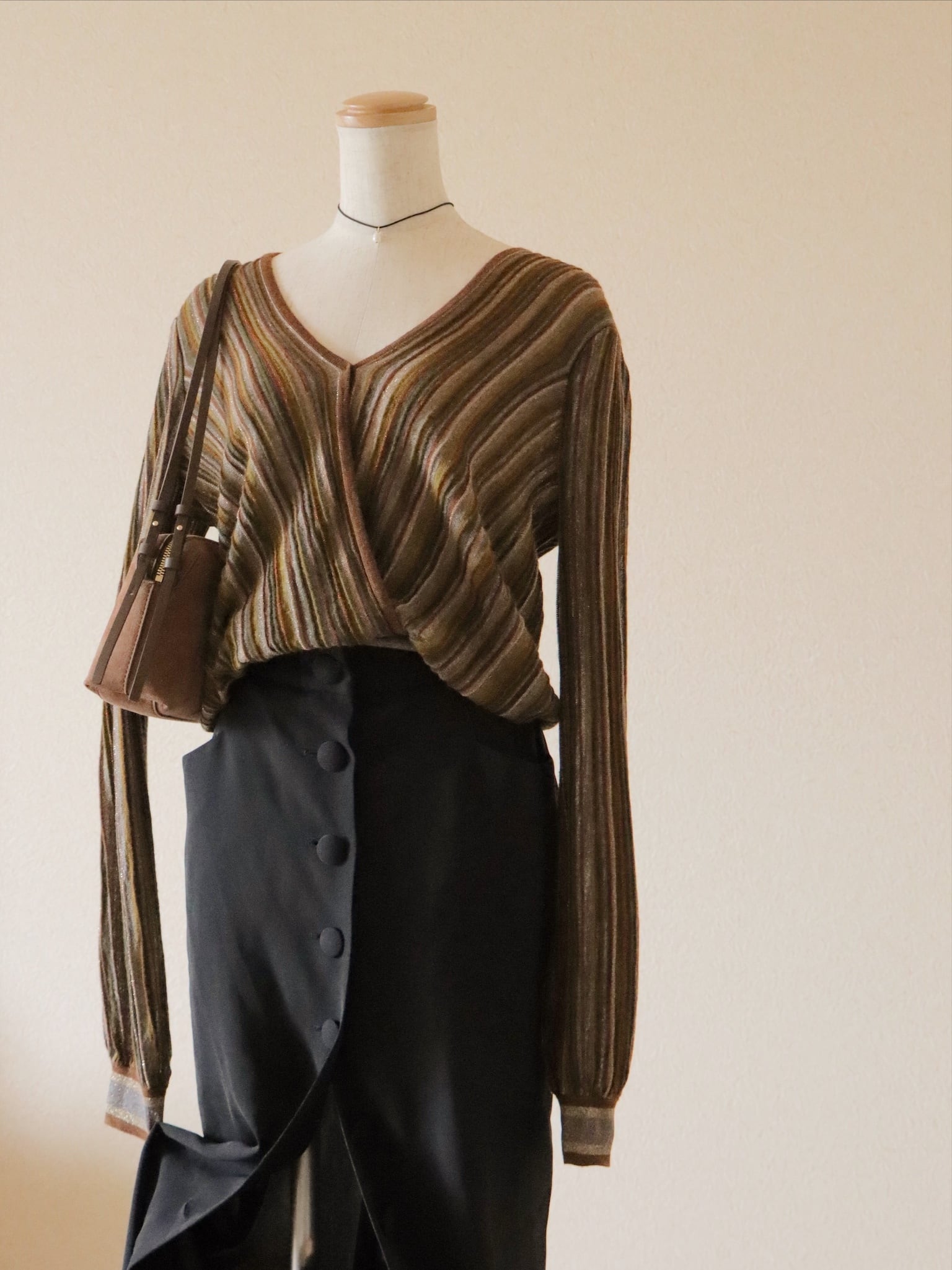●SISLEY striped jacquard knitted long sleeve top