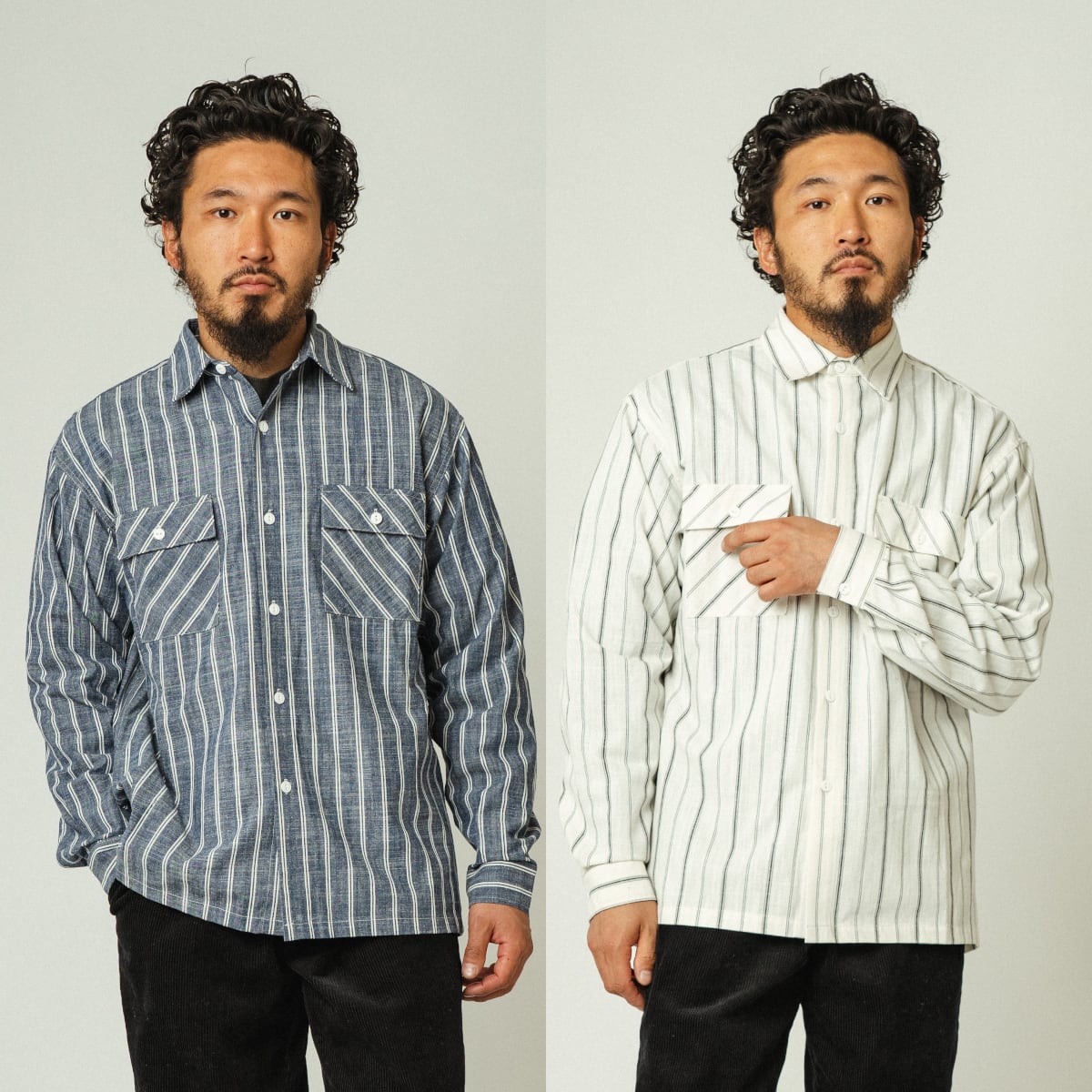 Stripe Chambray L/S Shirt - 102515301 | 【BIG MIKE / ビッグマイク