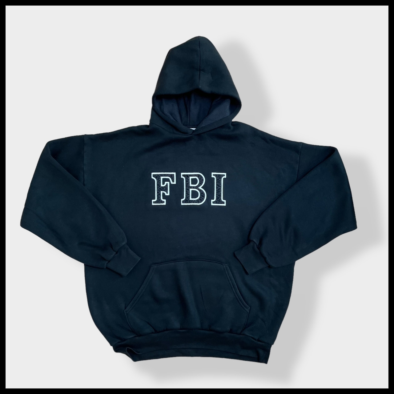 【FBI】80s 90s USA製 FBI 刺繍 ロゴ スウェット パーカー フーディー プルオーバー XL ビッグシルエット オーバーサイズ 黒 US古着