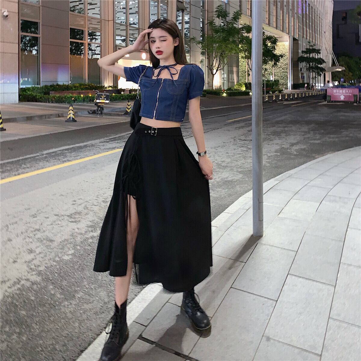 サマーハイウェストウェストスリムスカート カラートップス 夏物 スクウェア ドラファッションホール55546602220