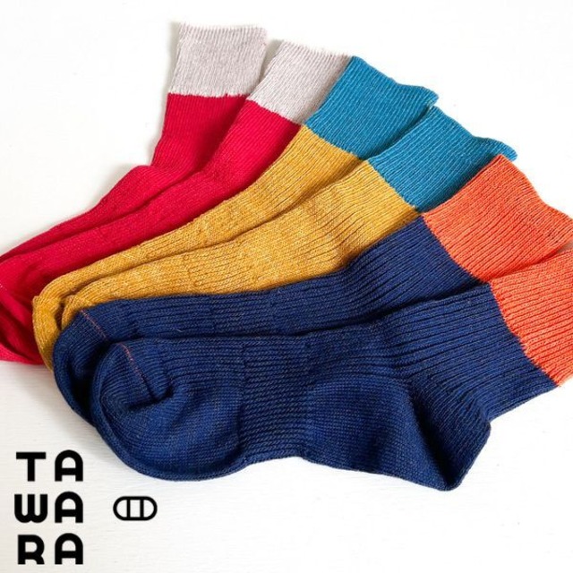 TAWARA リネン×コットン 2トーンリブショートソックス 1P T30915