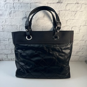 CHANEL シャネル ココマーク パリビアリッツMM  PVCコーティングキャンバス レザー ハンドバッグ ブラック A-8094