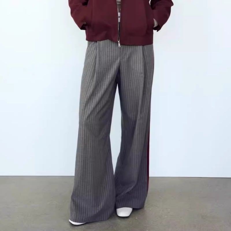 Striped side line wide pants V2479 | ViCHIC.