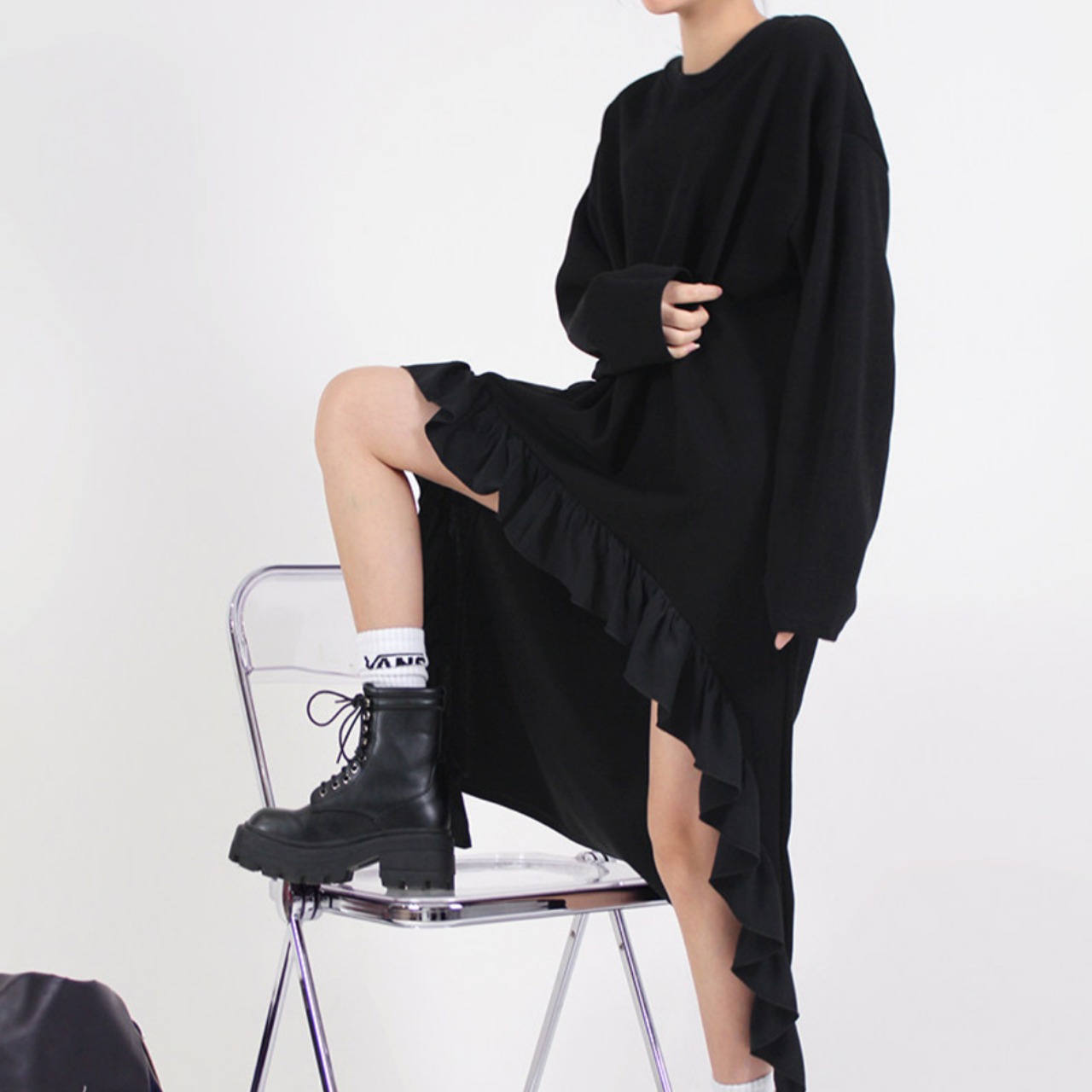 Irregular High-Low Hem Sweat Dress (ME190)