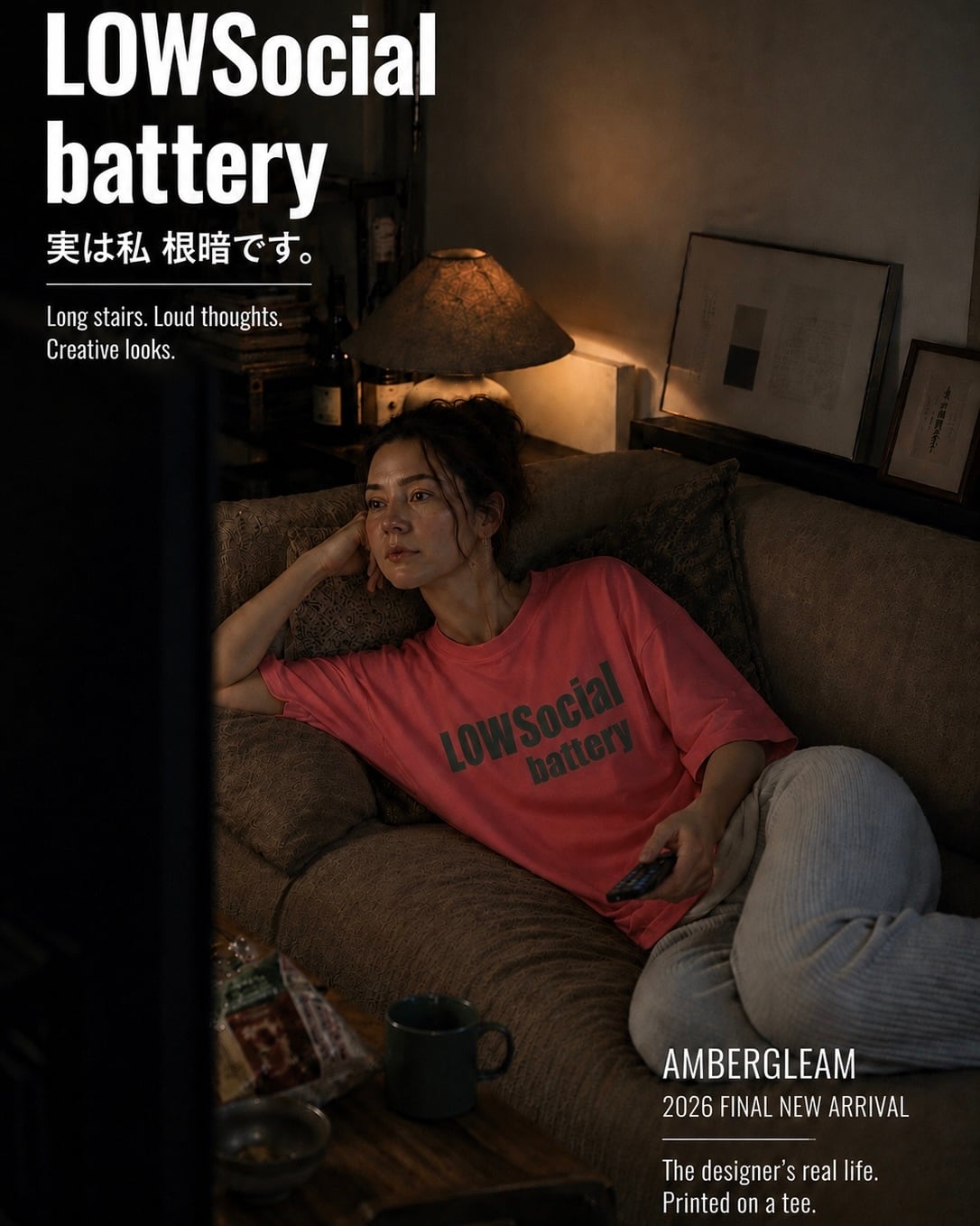 残り4点|AMBERGLEAMメッセージロゴTシャツ|フラミンゴ
