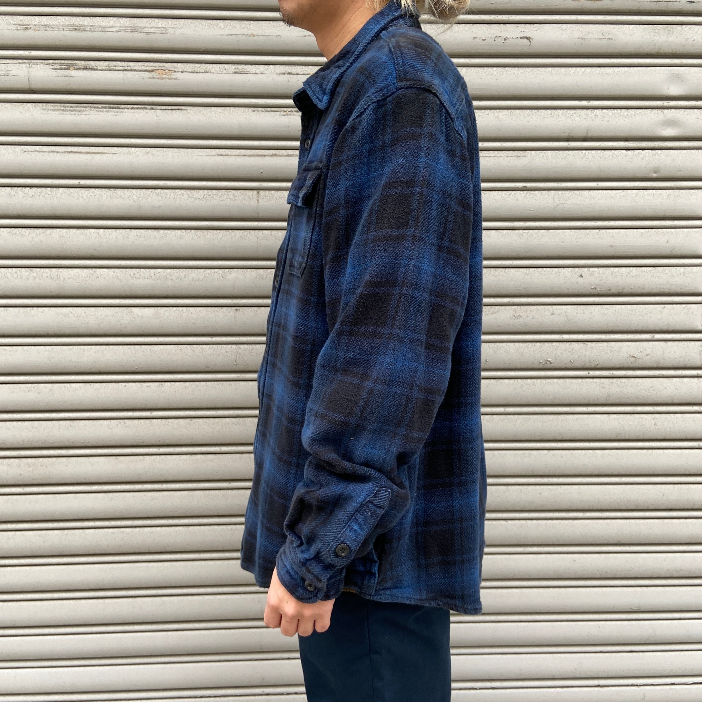 ORVIS オービス ヘビーネルシャツ サイドポケット付き XL 紺 黒 | 古着