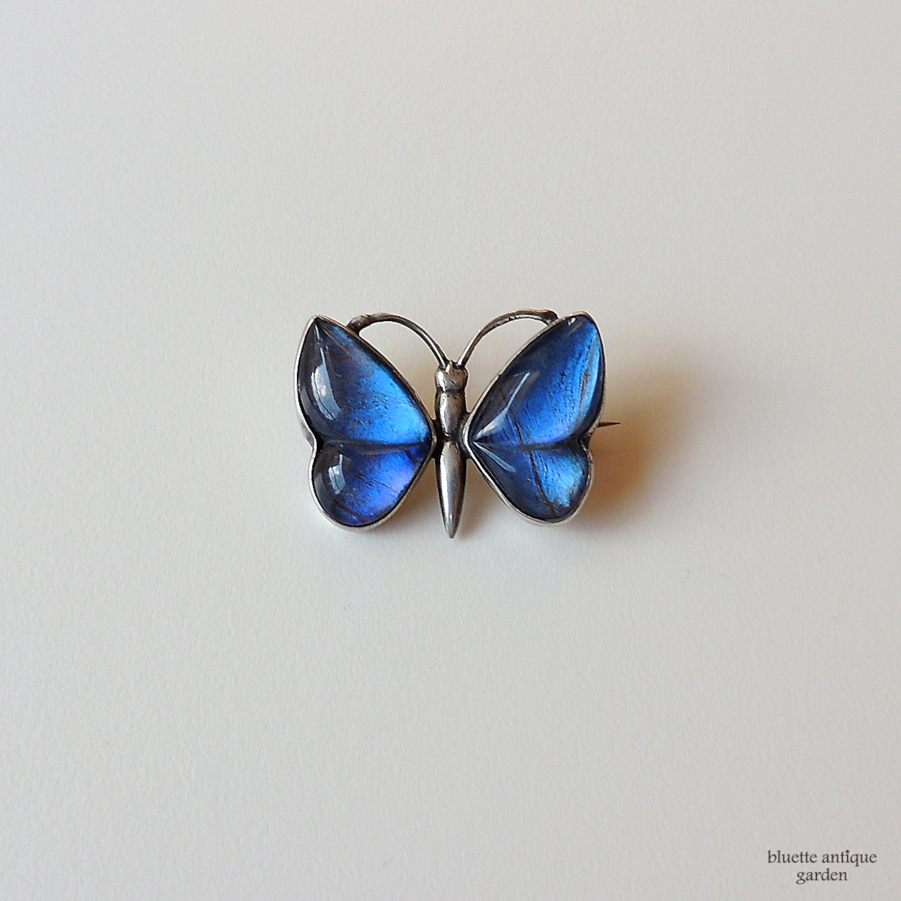 アンティークジュエリー スターリングシルバー モルフォ蝶 ブローチ(バタフライタイプ)
