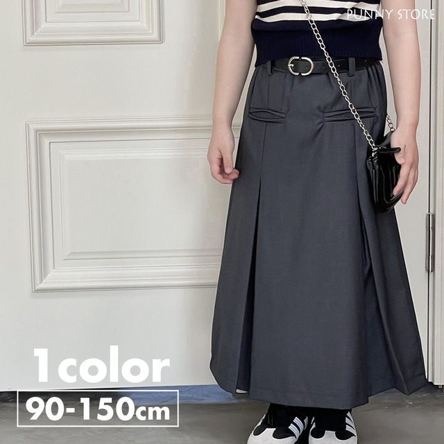 《取寄》 Aラインロングスカート QBSH 2024夏 韓国子供服  スカート プリーツ スリット タック 女の子