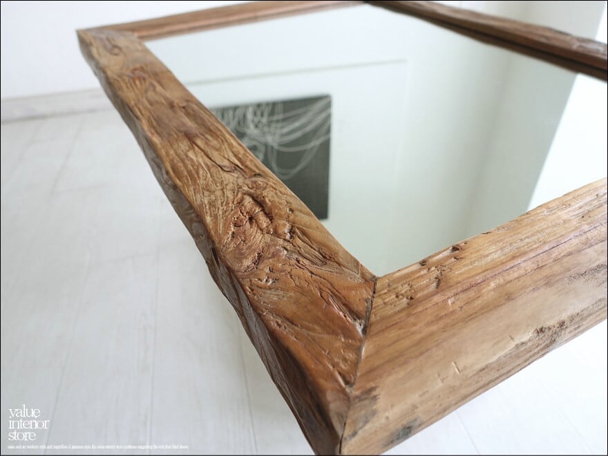 古材 鏡 壁掛けミラー オールドチークフレームミラー壁掛80/A06 洗面鏡