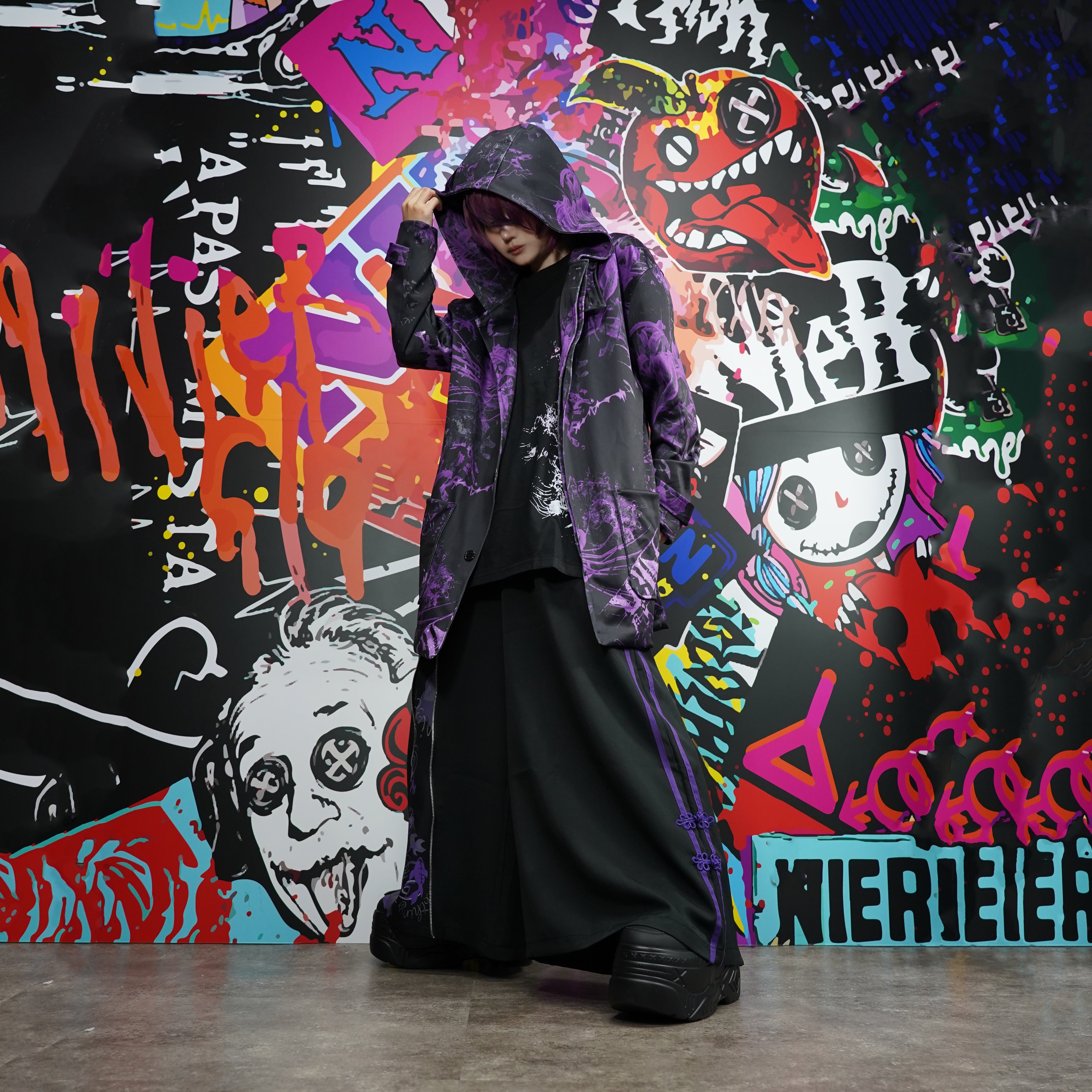 ZIP SLIT×チャイナライン和装WIDE PANTS【紫和柄金魚】 | NIER CLOTHING