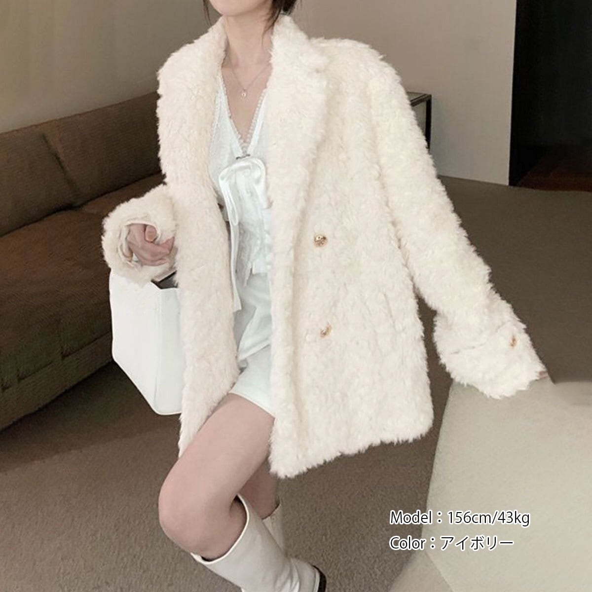 ファー ジャケット 中綿 レディース 秋冬 韓国 アウター エコファー おしゃれ きれいめ 大人 上品 フェミニン ゆったり 体型カバー 羽織り ふわふわ もこもこ 大人可愛い 大人女子