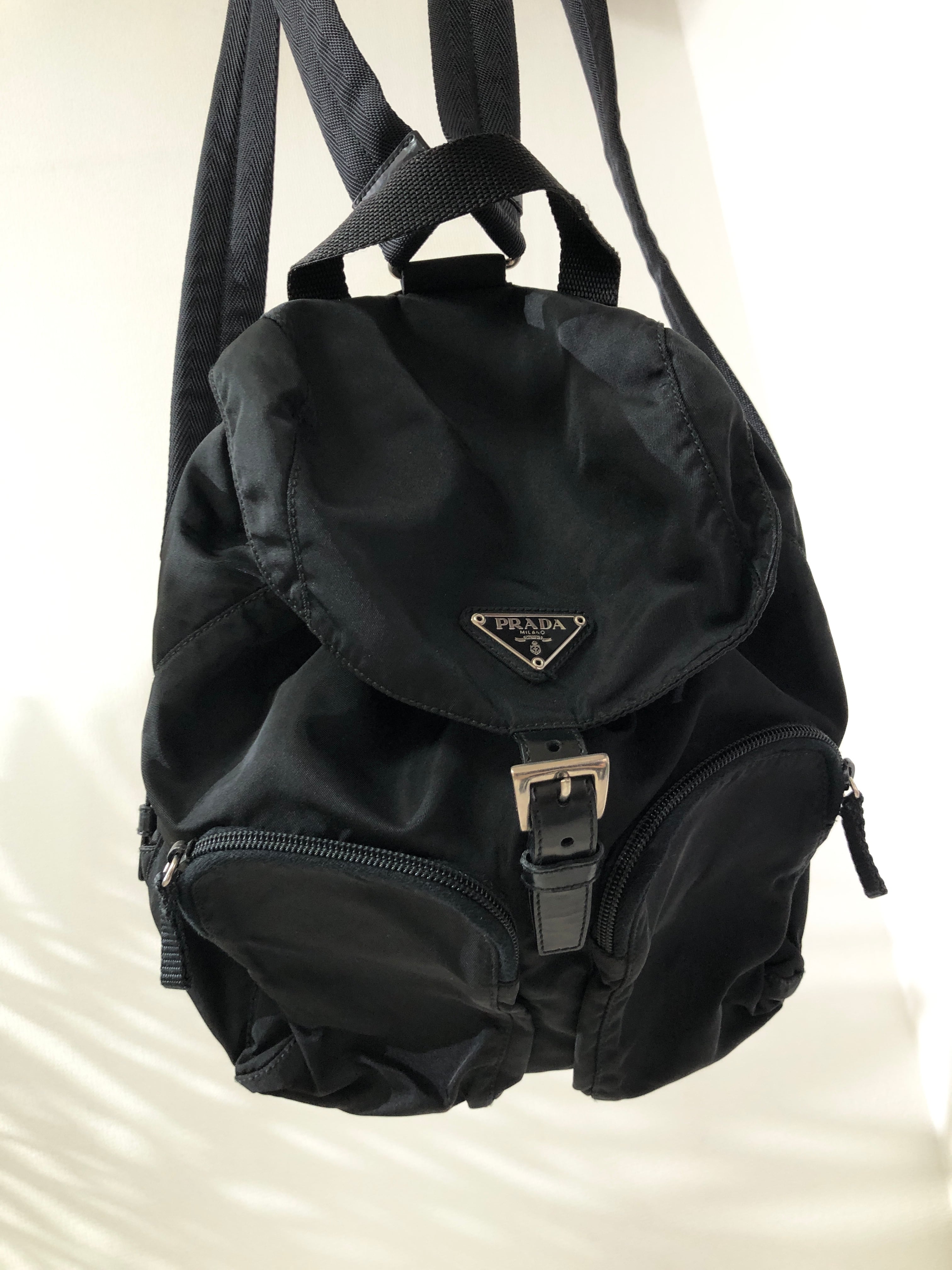 PRADA triangle logo triangle logo plate backpack bag Nylon Black Prada Prada Tessuto Triangle Logo Plate Nylon Backpack  main image 2