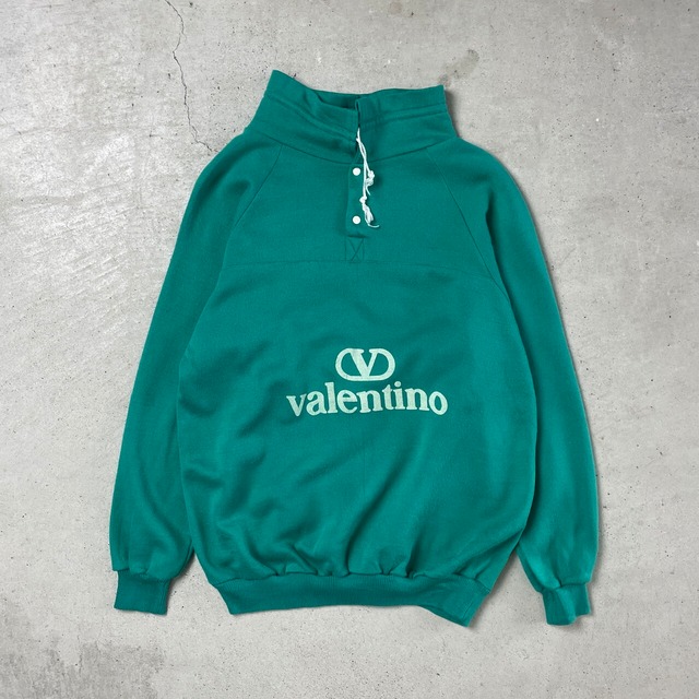 BOOTLEG 90年代 Valentino ヴァレンティノ ハーフボタン プリントスウェットシャツ ユーロ メンズS相当 レディースM相当 古着 90s ヴィンテージ ブートレグ ブランドロゴ トレーナー ラグランスリーブ ミントグリーン 緑色【スウェット】/グリーン