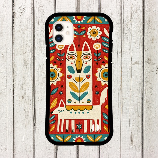 受注生産 iPhoneケース 白猫と太陽花の民芸パネル｜猫モチーフ PSYF067B