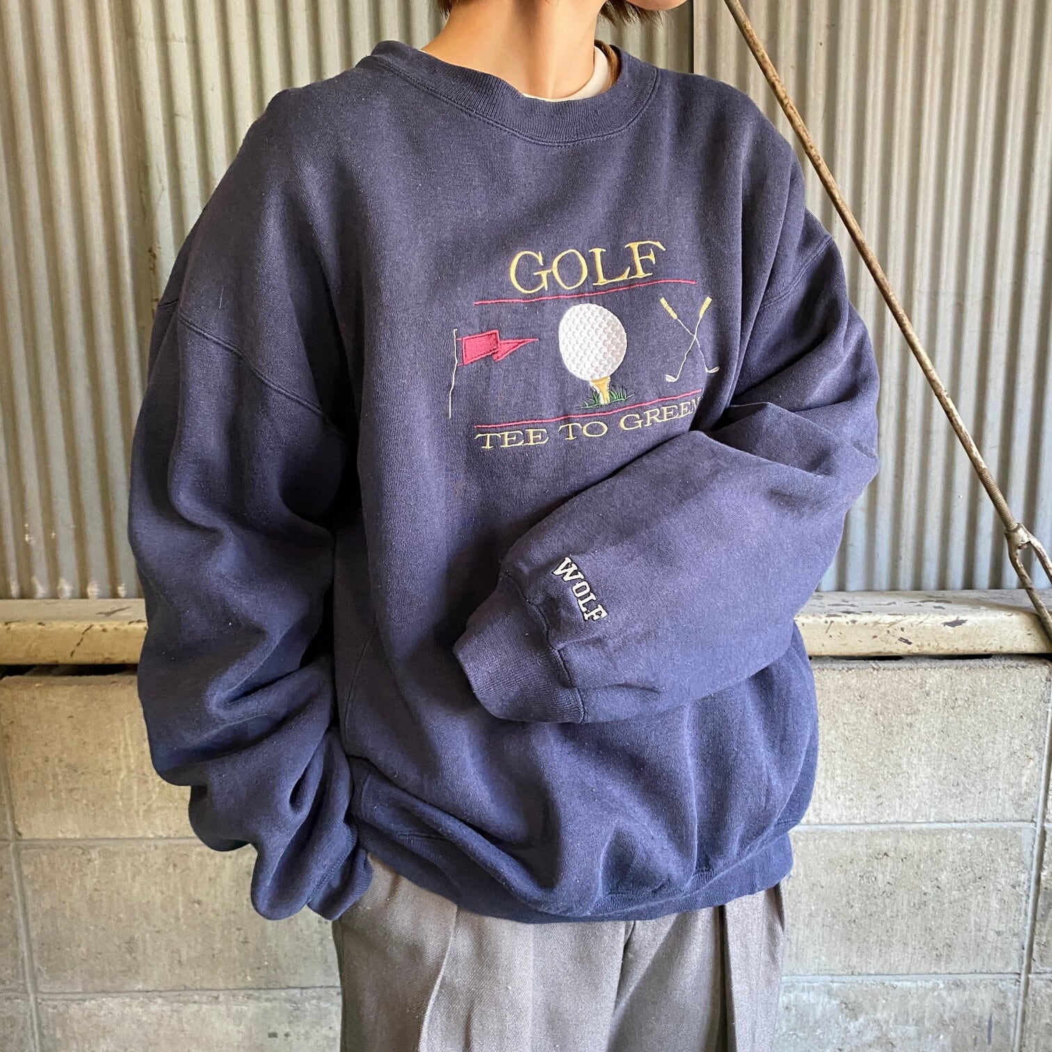 ビンテージデザインスウェット 90s GOLF ネイビー 刺繍 ゴルフ