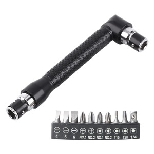 【人気】L 字型 1/4 レンチ L字型エクステンションハンドルセット スチール製 六角穴 6.35mm ドライバー ソケット レンチ 高硬度 高靭性 L字型エクステンション DIY 修復ツール + 10個 ドライバービットセット