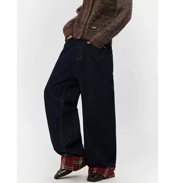 Highwaist check roll up denim＊S-489