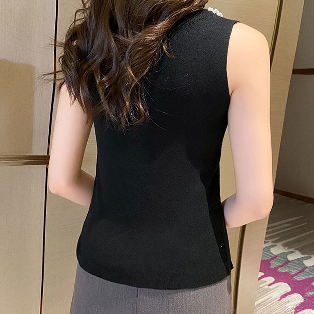 ノースリーブ ニット タンクトップ レディース 春夏 インナー 韓国 大人 きれいめ シンプル かわいい パール付き サマーニット カジュアル 重ね着 レイヤード 大人可愛い 大人女子