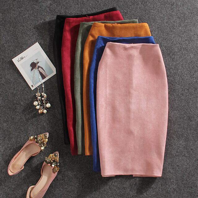 全7色 レディース タイトスカート 膝丈 ペンシルスカート カラバリ豊富 Mサイズ Lサイズ アプリコット/キャメル/ピンク/ネイビー/カーキ/ワインレッド/ブルー