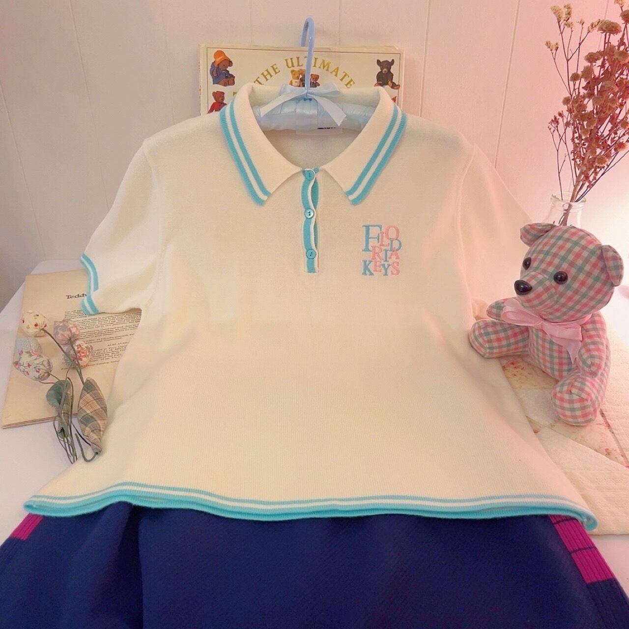 pastel mint blue line polo knit