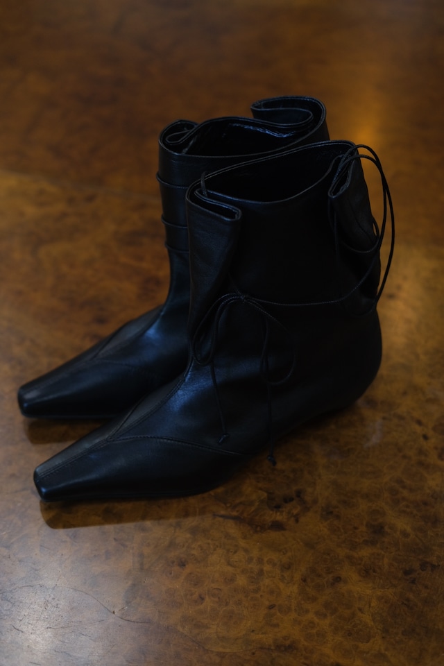 【Mame Kuoroguchi】Cow Leather Wrap Boots - black -