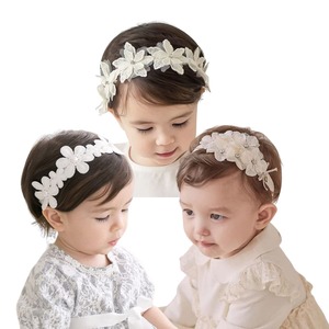 【特価処分】DFsucces ヘアバンド ベビー ゴ ヘアアクセサリー 髪飾り レースバンド ヘッドドレス 女の子 新生児 出産祝い 誕生日 記念撮影 お祝い 結婚式 3点セット (ホワイト)