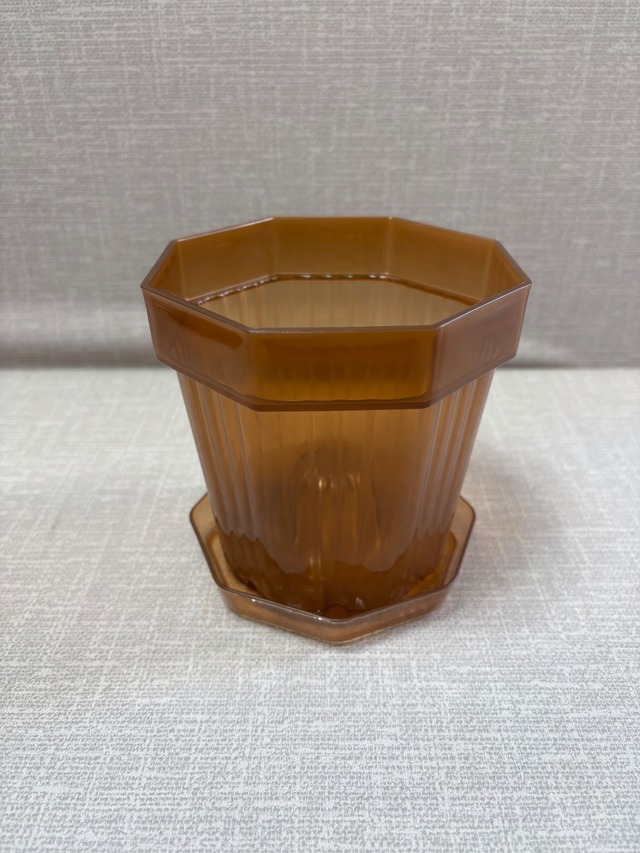 【O12B】12cmオクタゴンポット　ブラウン