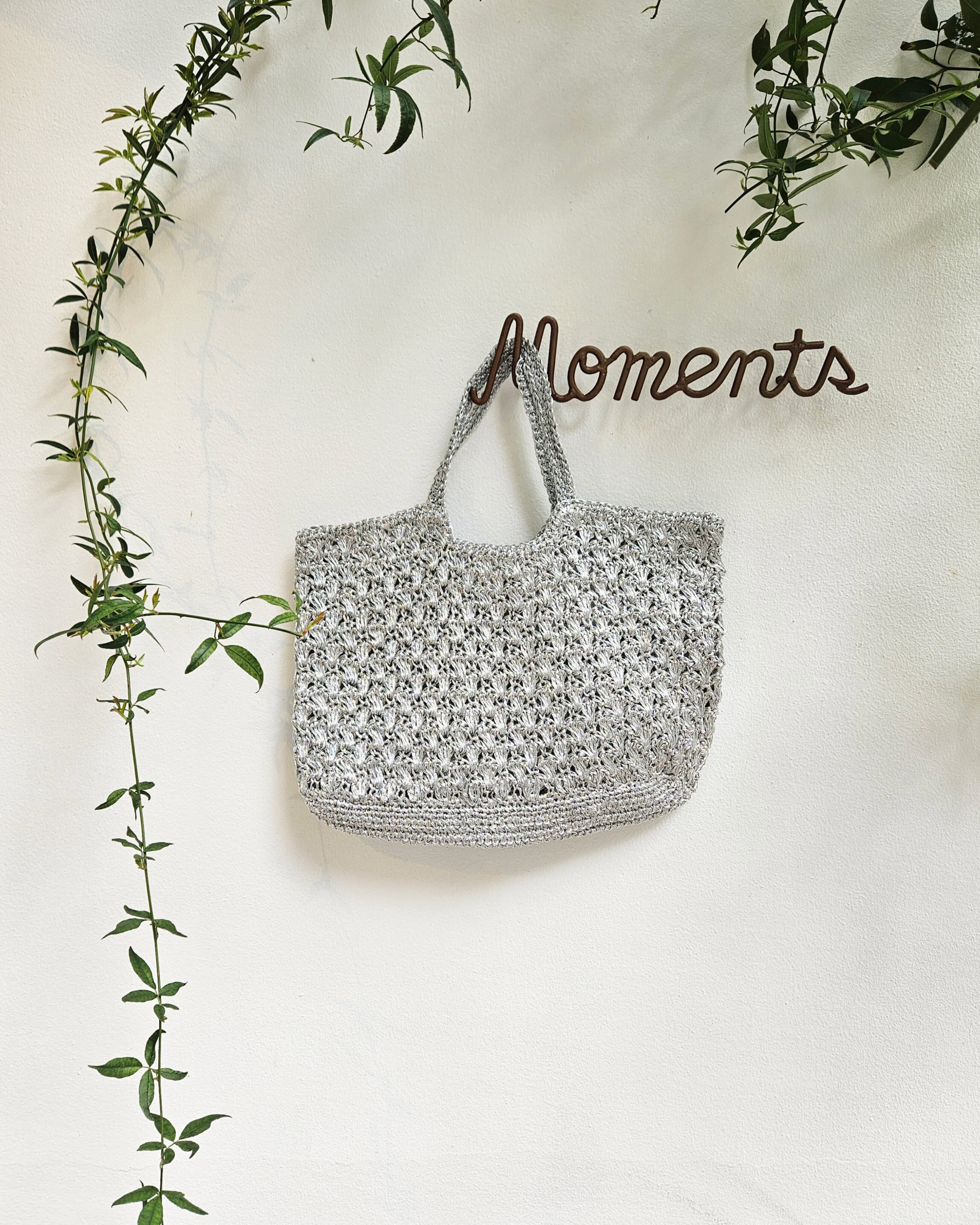 手編みマクラメ・メタリックトートバッグ / SILVER