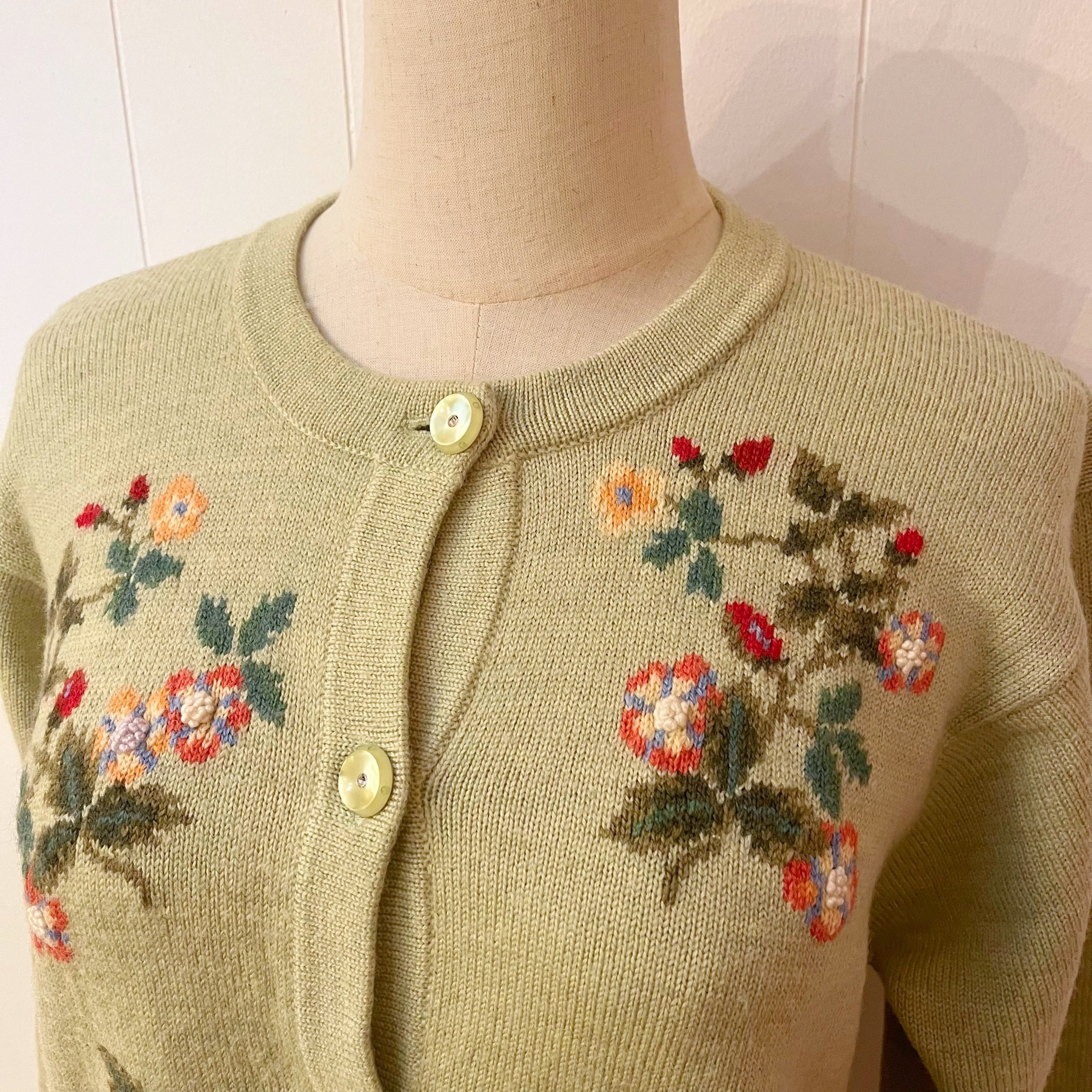 strawberry flower light green cardigan