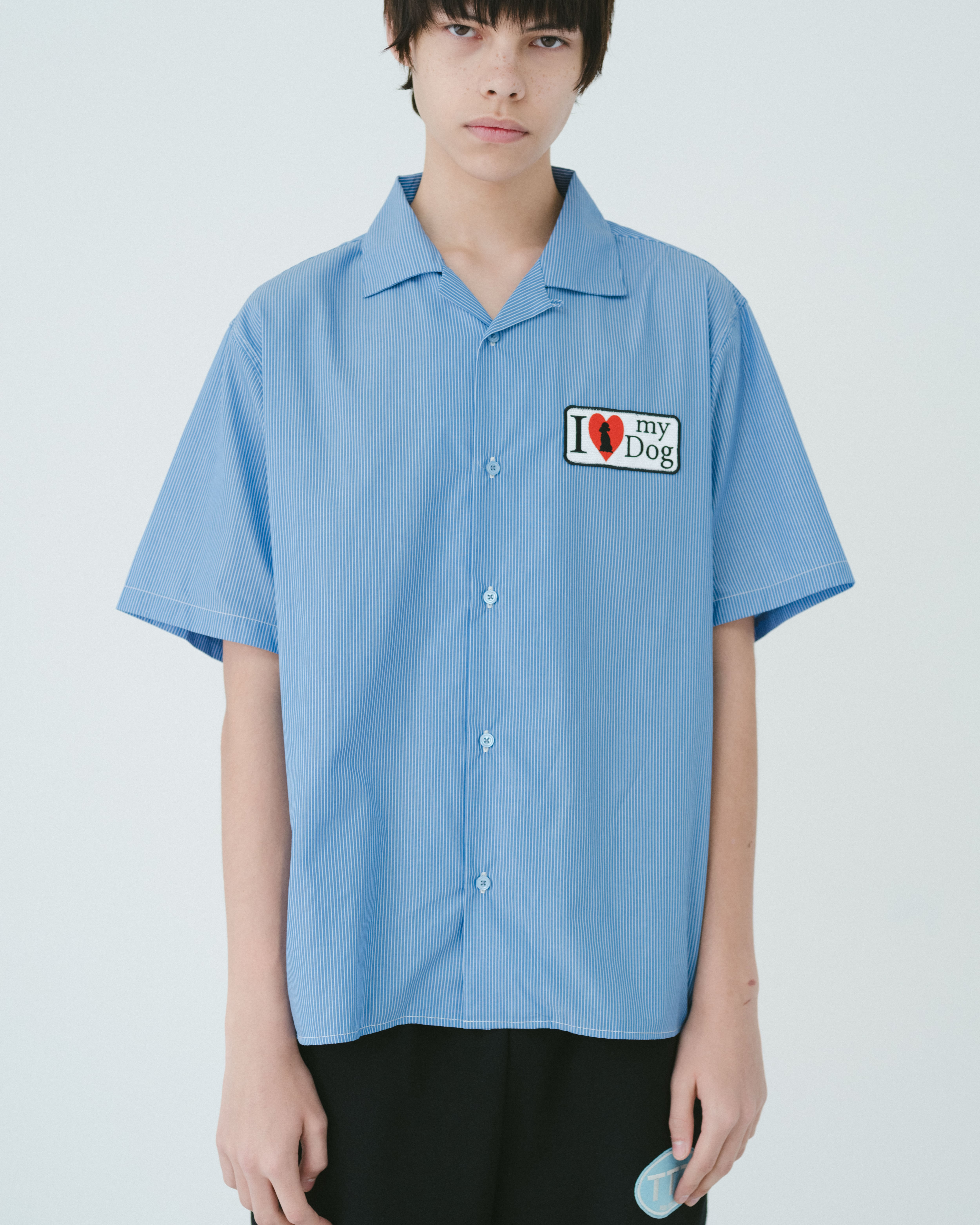 I love my dog half sleeve shirt（BLUE STRIPE） | TTTMSW