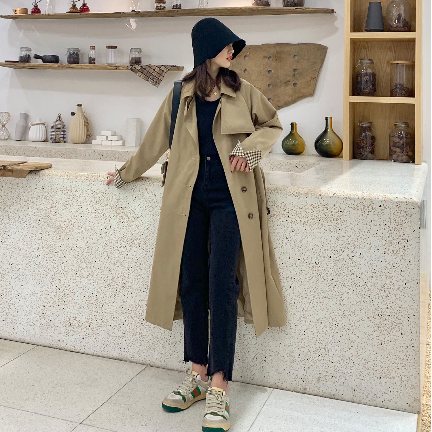 スプリングカーキスタイル薄手コート ジャケット 春物 HUCHUJING75340035030